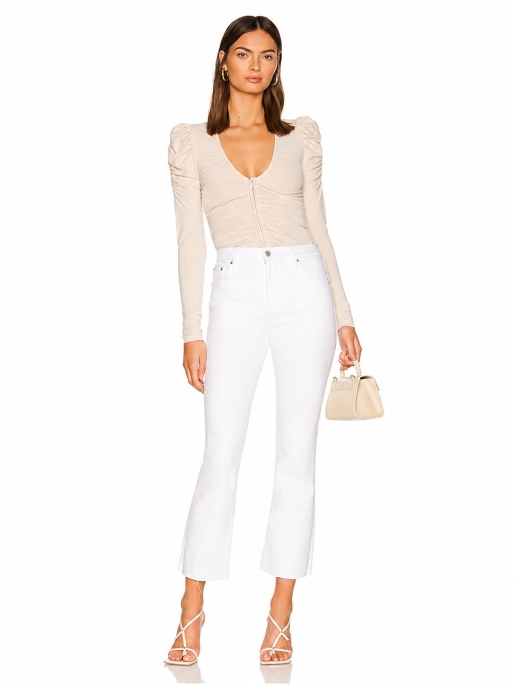 Pistola Lennon White Blank Slate High Rise Crop Boot Jeans Raw Hem Size 25